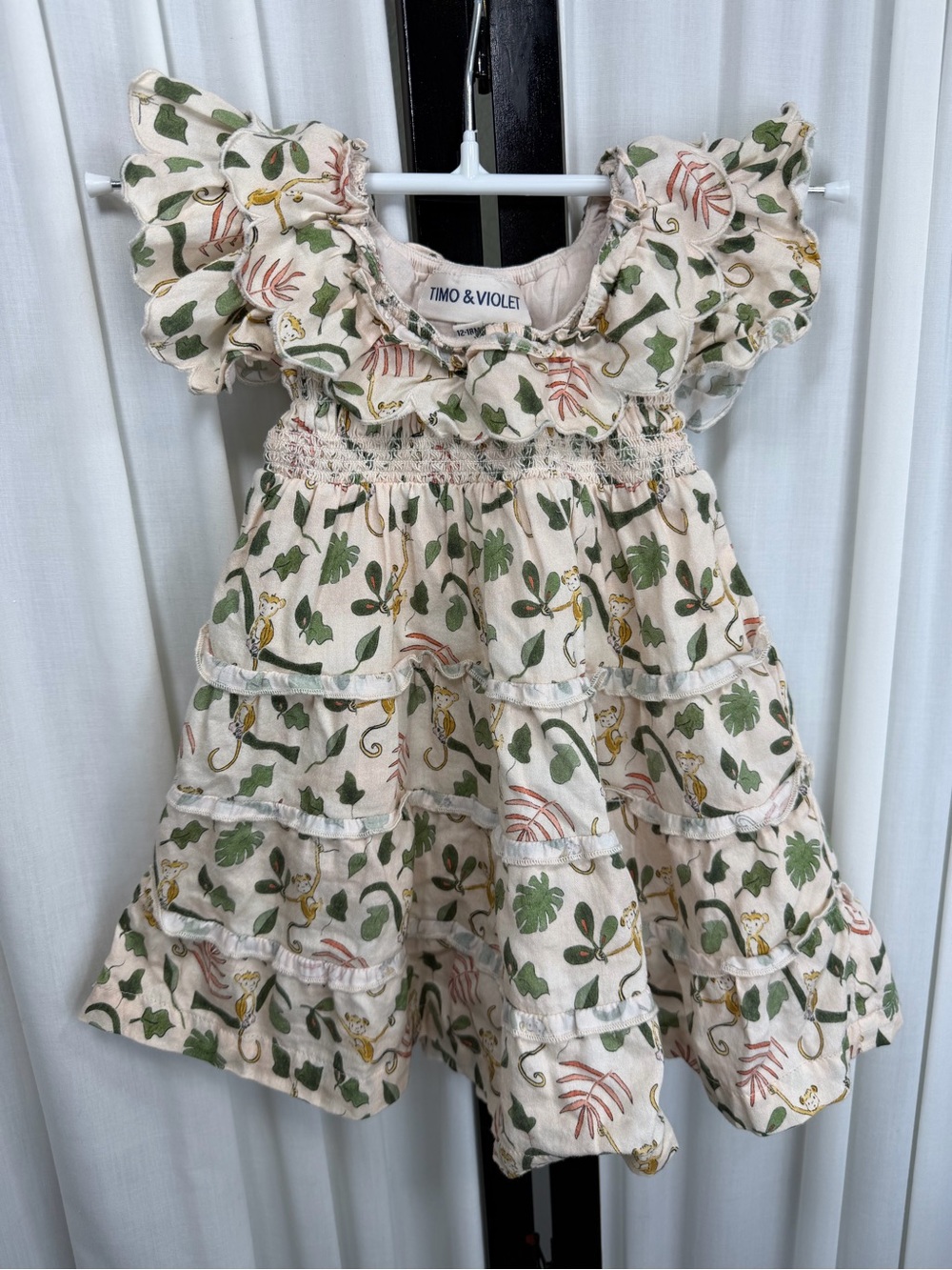 Time & Violet organic cotton Palm Beach Happy Monkey smocked tiered Mimi dres